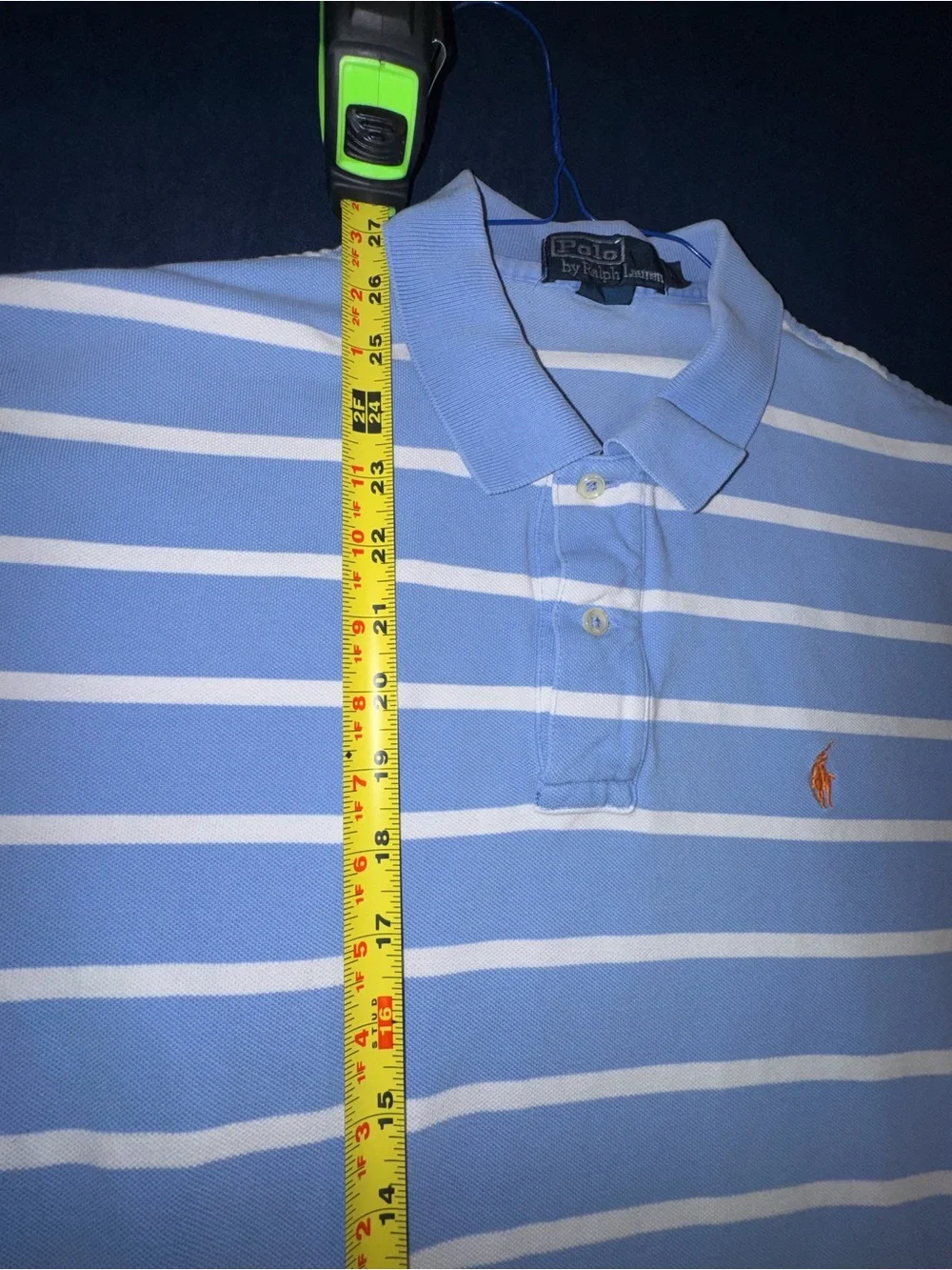 Men’s L Ralph Lauren Light Blue and White Striped Polo Orange Embroidered Emblem